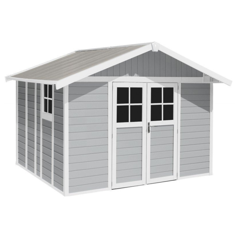 Grosfillex DECO PVC-Gartenhaus 11,2 m² – Wartungsfreies Premium-Gartenhaus 26 mm mit Doppeltür und Fenster