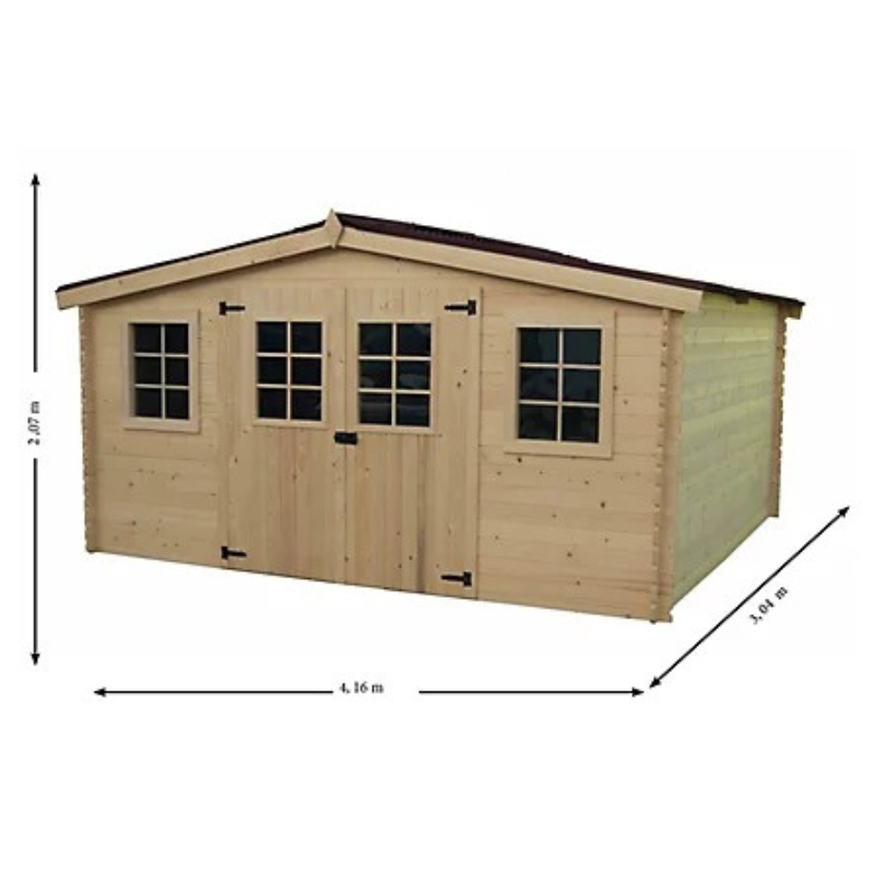 Massivholz-Gartenhaus 28 mm Wandstärke – 12,65 m² Blockbohlenhaus mit Doppeltür und Fenstern – Bild 3