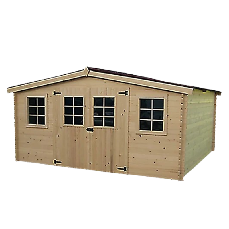 Massivholz-Gartenhaus 28 mm Wandstärke – 12,65 m² Blockbohlenhaus mit Doppeltür und Fenstern – Bild 2